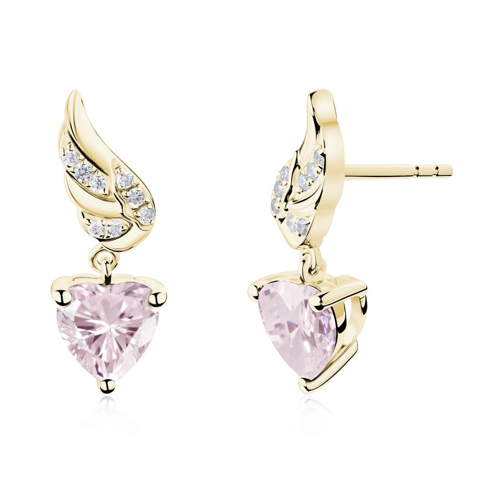 Angel Wing Heart Shaped Pink Cubic Zirconia Stud Earrings - LUO Jewelry #metal_18k yellow gold