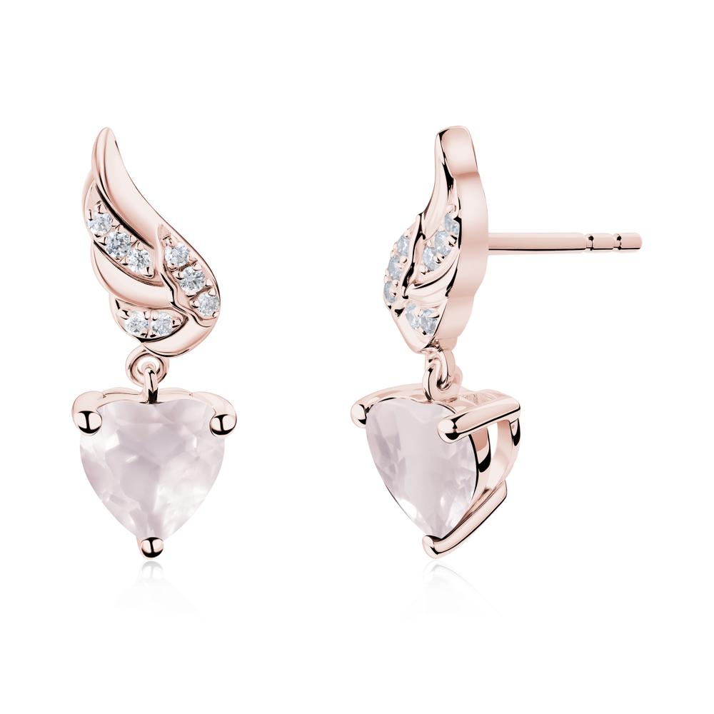 Angel Wing Heart Shaped Rose Quartz Stud Earrings - LUO Jewelry #metal_18k rose gold