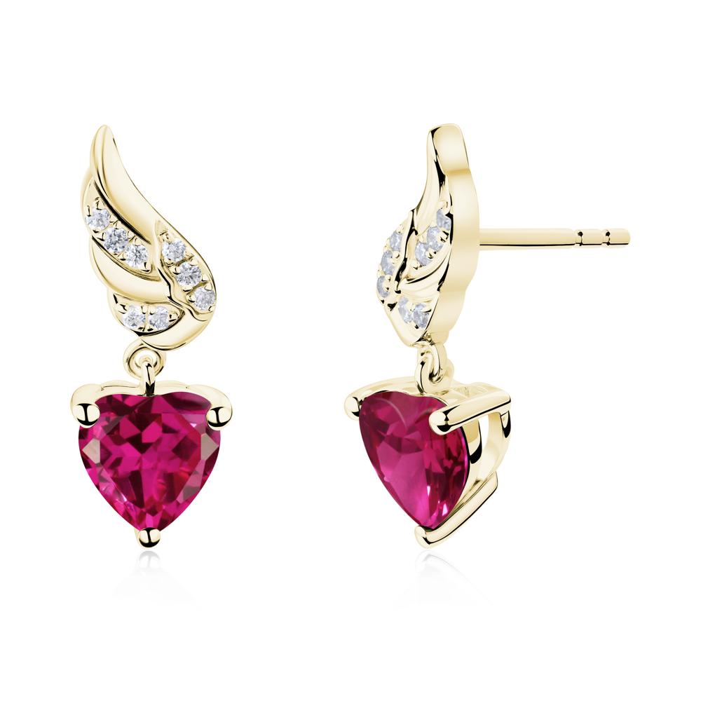 Angel Wing Heart Shaped Ruby Stud Earrings - LUO Jewelry #metal_18k yellow gold