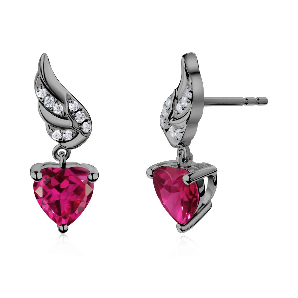 Angel Wing Heart Shaped Ruby Stud Earrings - LUO Jewelry #metal_black finish sterling silver