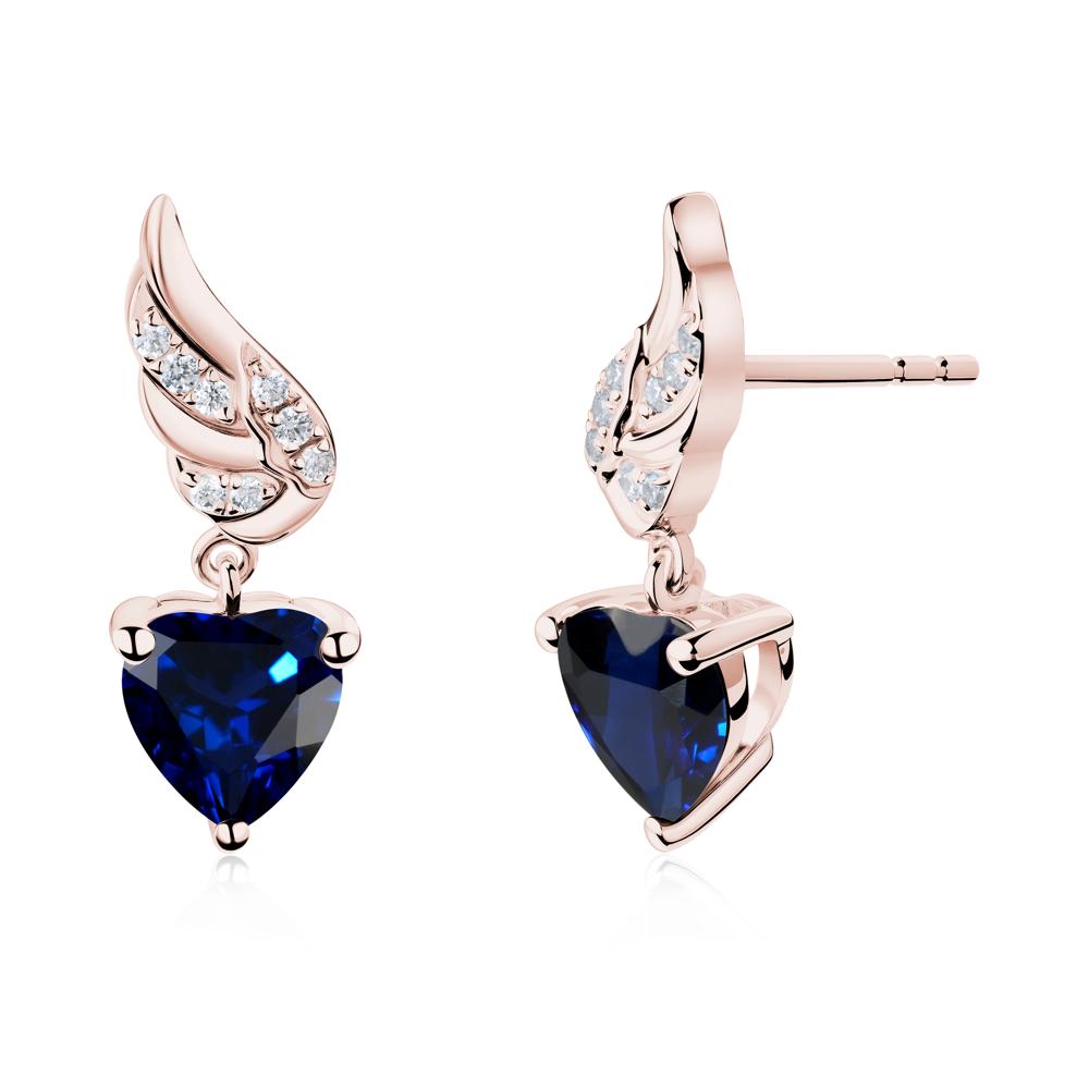 Winged Heart Shaped Sapphire Stud Earrings - LUO Jewelry #metal_18k rose gold