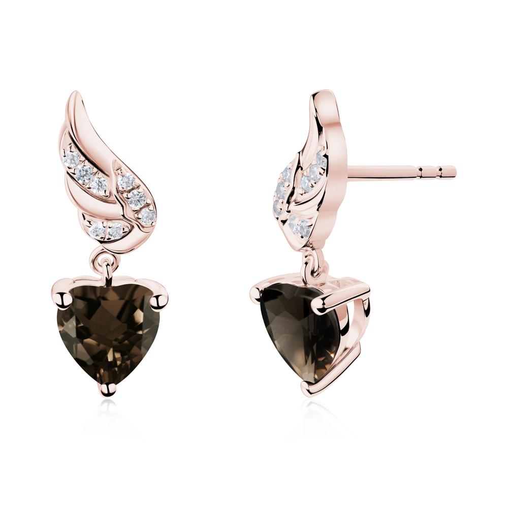 Winged Heart Shaped Smoky Quartz Stud Earrings - LUO Jewelry #metal_18k rose gold