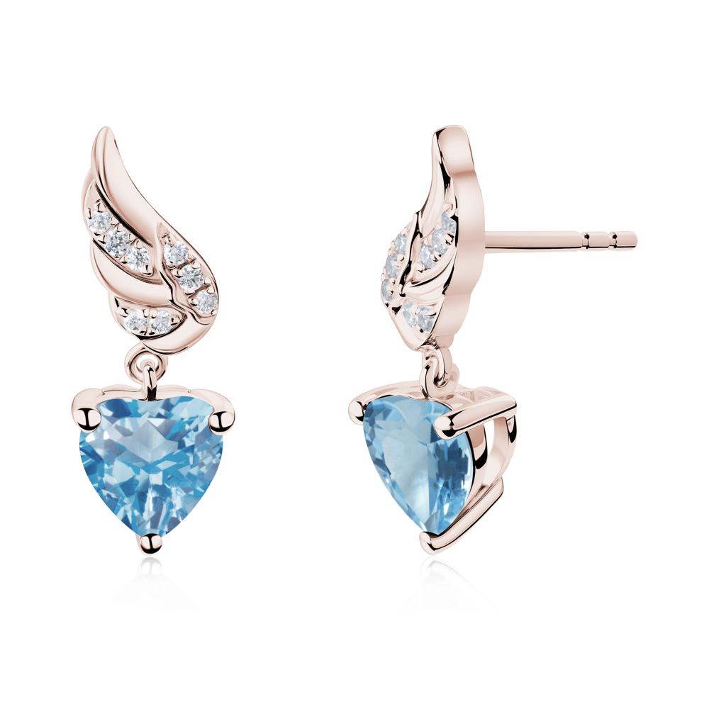 Winged Heart Shaped Swiss Blue Topaz Stud Earrings - LUO Jewelry #metal_14k rose gold