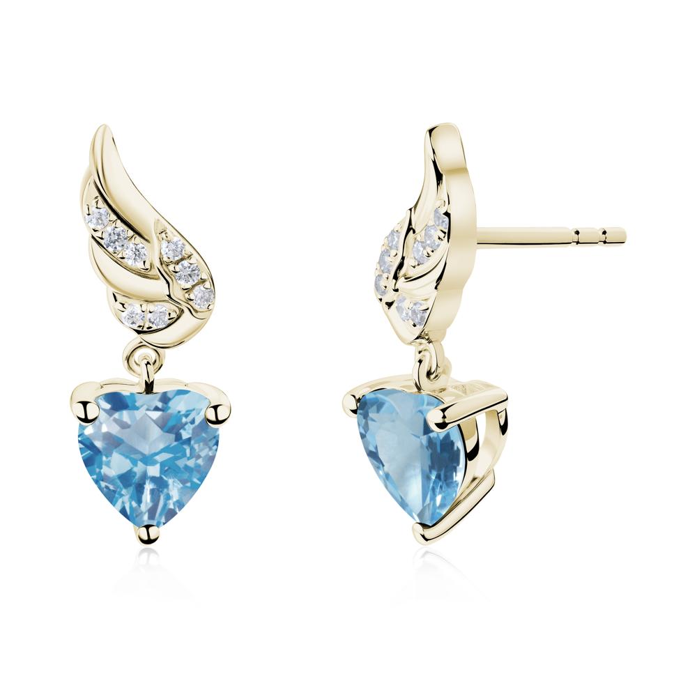Winged Heart Shaped Swiss Blue Topaz Stud Earrings - LUO Jewelry #metal_14k yellow gold