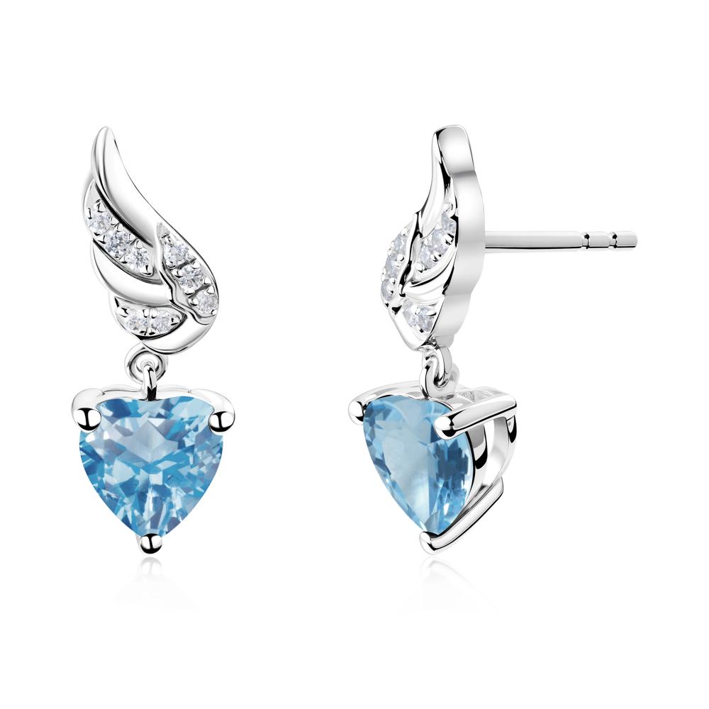 Winged Heart Shaped Swiss Blue Topaz Stud Earrings - LUO Jewelry #metal_18k white gold