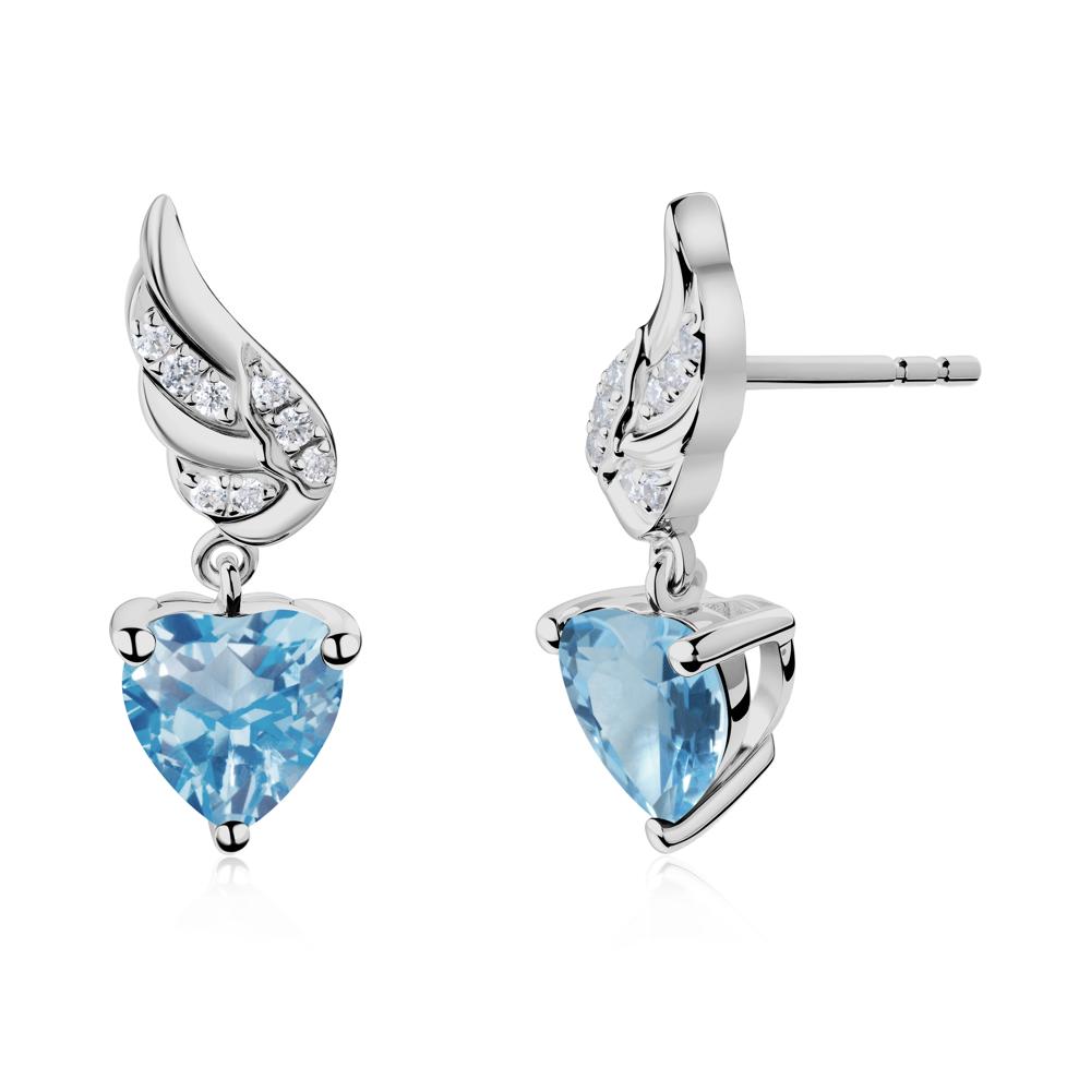 Winged Heart Shaped Swiss Blue Topaz Stud Earrings - LUO Jewelry #metal_platinum