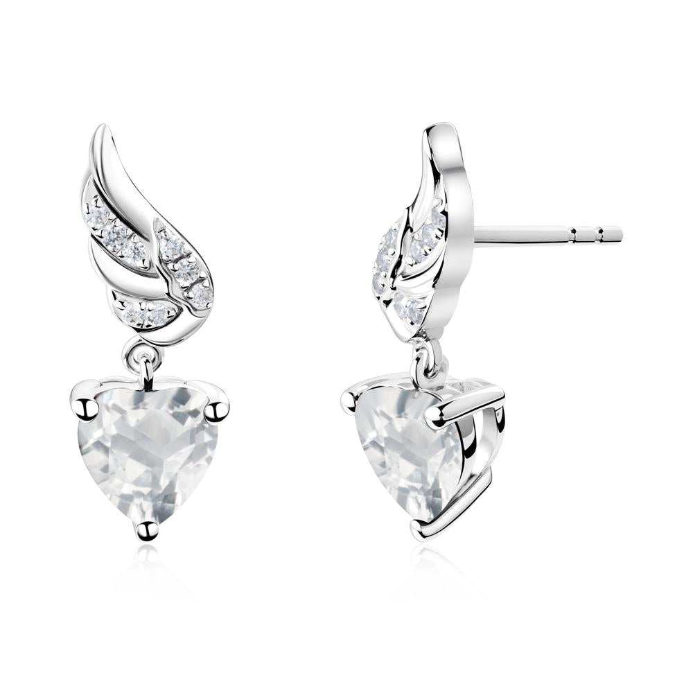 Winged Heart Shaped White Topaz Stud Earrings - LUO Jewelry #metal_18k white gold