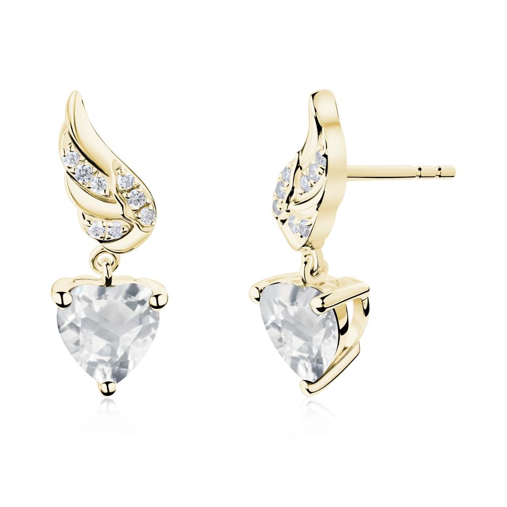 Winged Heart Shaped White Topaz Stud Earrings - LUO Jewelry #metal_18k yellow gold