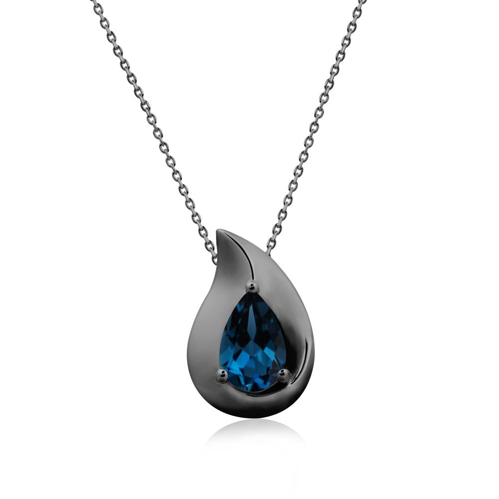 Simple Teardrop London Blue Topaz Pendant - LUO Jewelry #metal_black finish sterling silver
