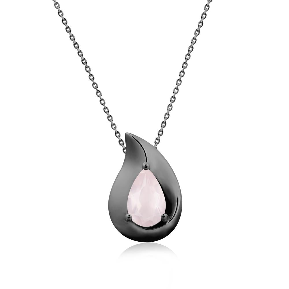 Simple Teardrop Rose Quartz Pendant - LUO Jewelry #metal_black finish sterling silver