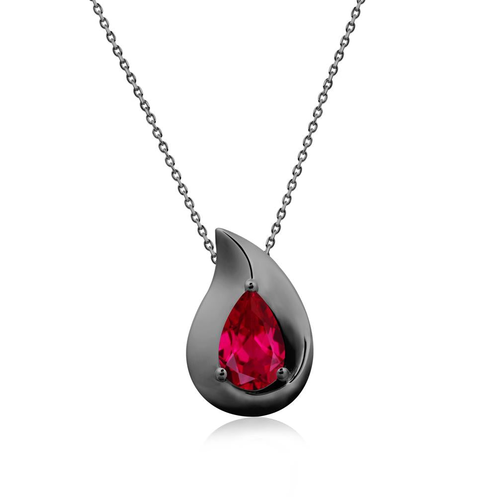 Simple Teardrop Ruby Necklace - LUO Jewelry #metal_black finish sterling silver