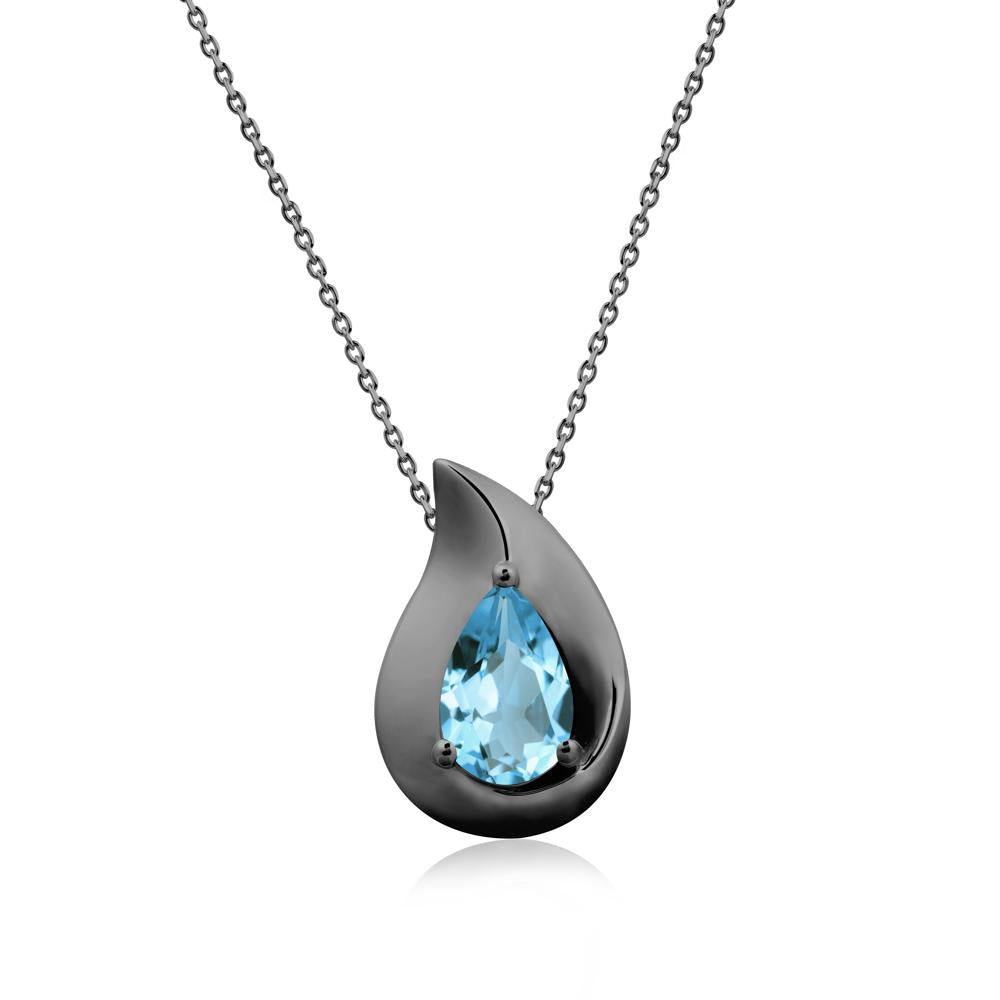 Simple Teardrop Swiss Blue Topaz Pendant - LUO Jewelry #metal_black finish sterling silver