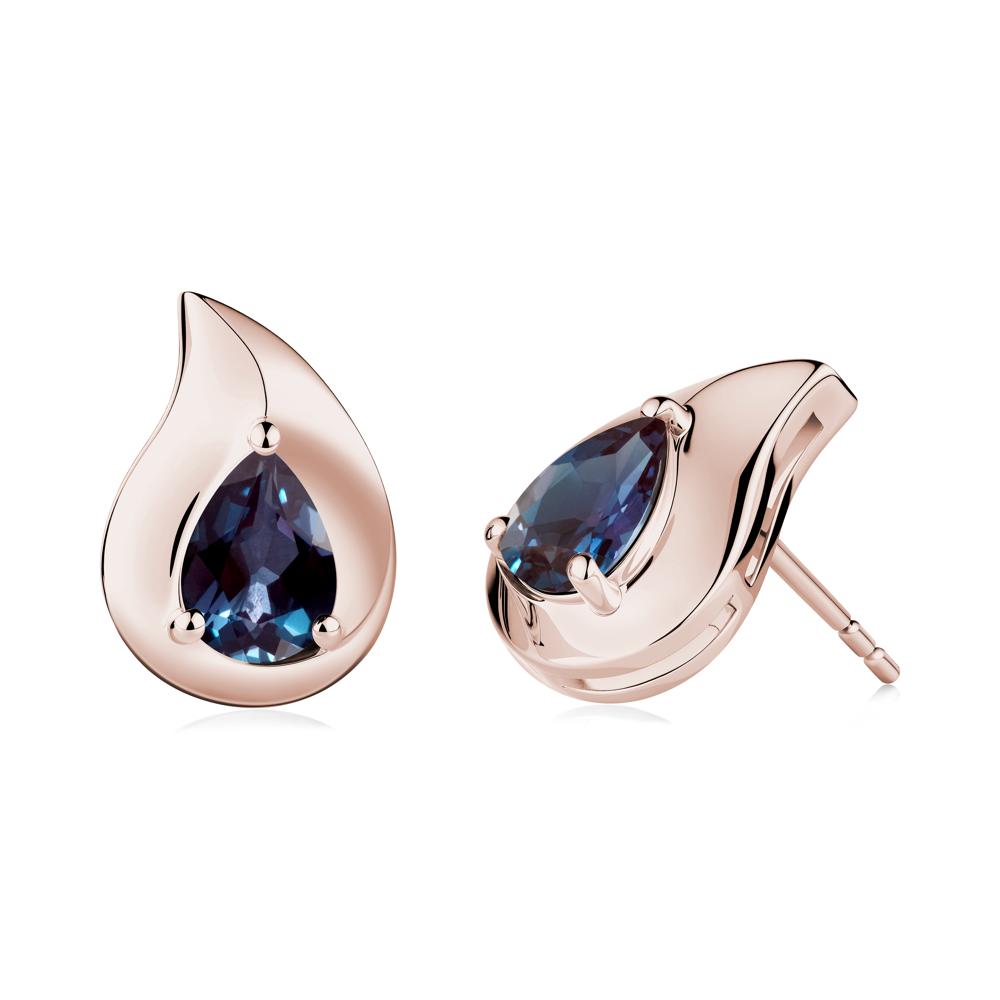 Simple Teardrop Stud Alexandrite Earrings - LUO Jewelry #metal_14k rose gold