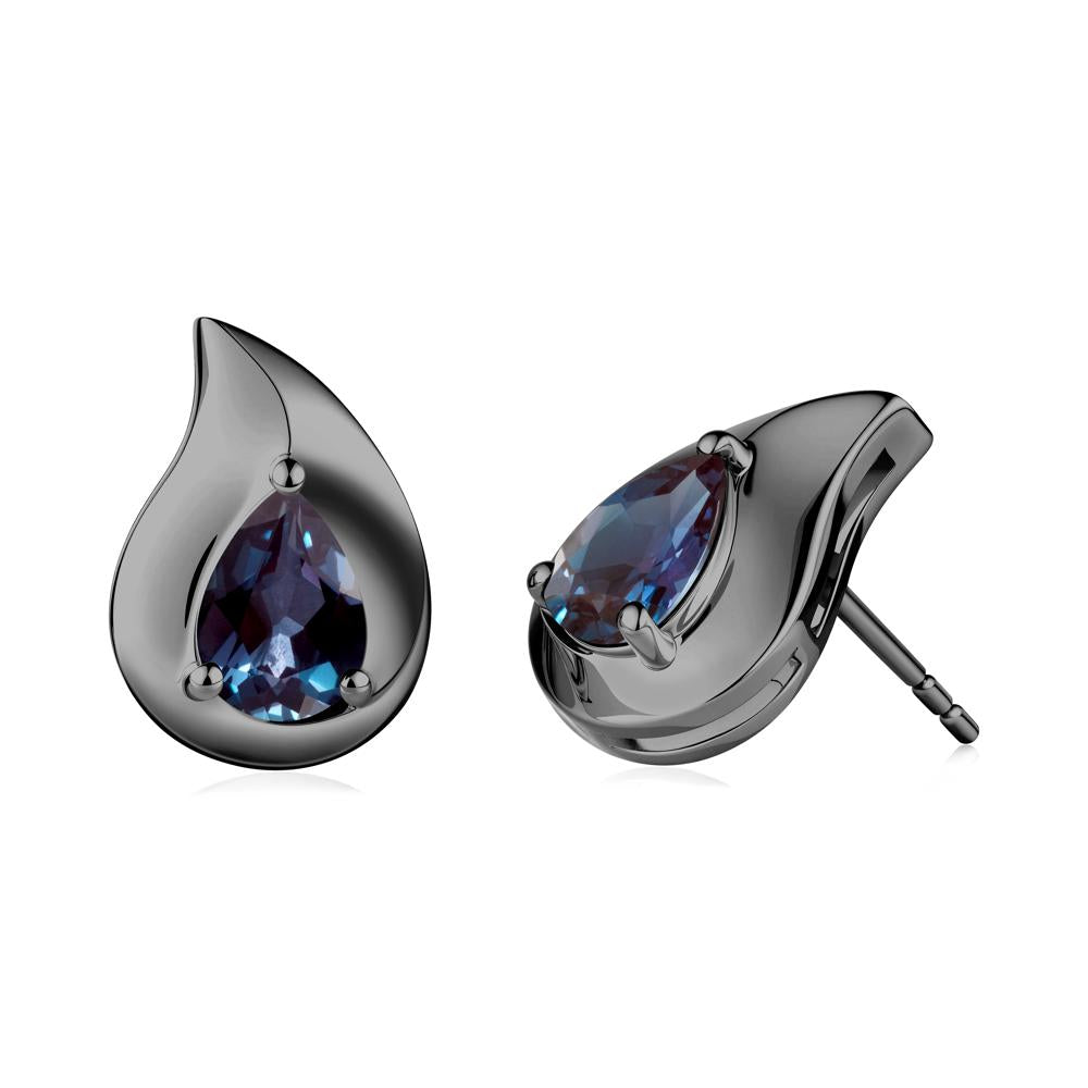 Simple Teardrop Stud Alexandrite Earrings - LUO Jewelry #metal_black finish sterling silver