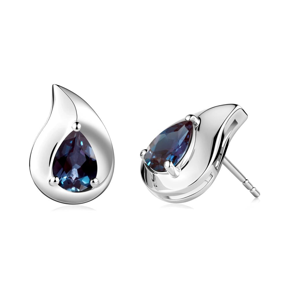 Simple Teardrop Stud Alexandrite Earrings - LUO Jewelry #metal_sterling silver