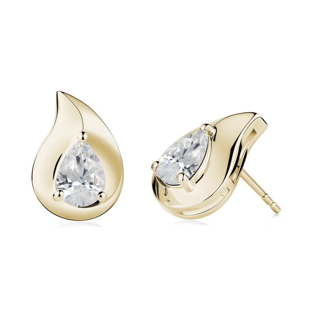 Simple Teardrop Stud Cubic Zirconia Earrings - LUO Jewelry #metal_14k yellow gold