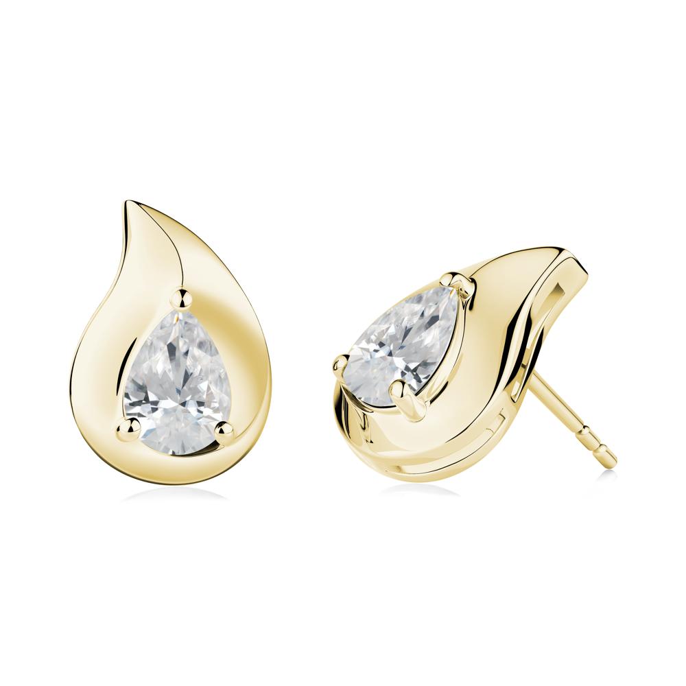 Simple Teardrop Stud Cubic Zirconia Earrings - LUO Jewelry #metal_18k yellow gold