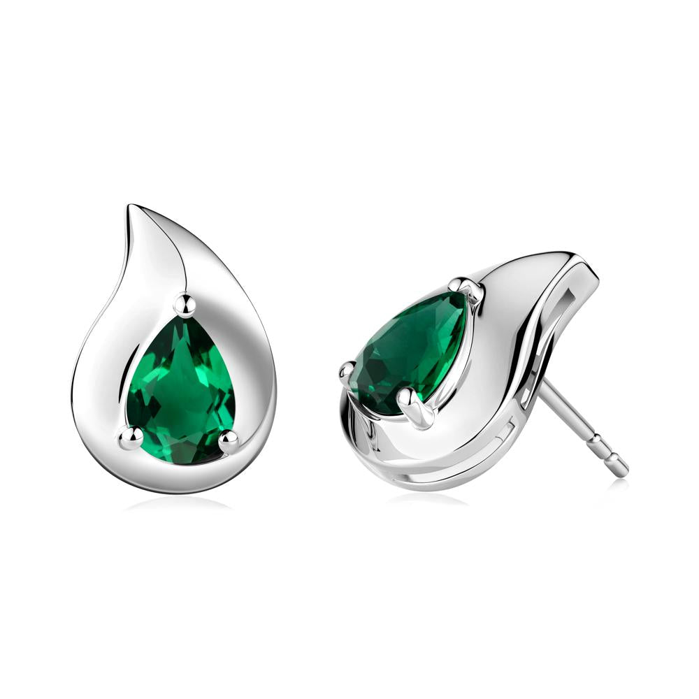 Unique Teardrop Emerald Stud Earrings - LUO Jewelry #metal_14k white gold