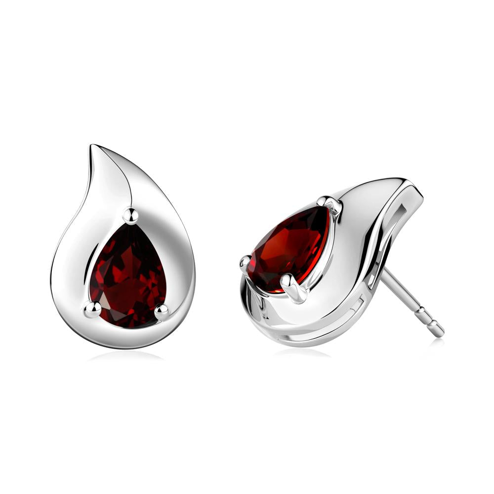 Simple Teardrop Stud Garnet Earrings - LUO Jewelry #metal_14k white gold