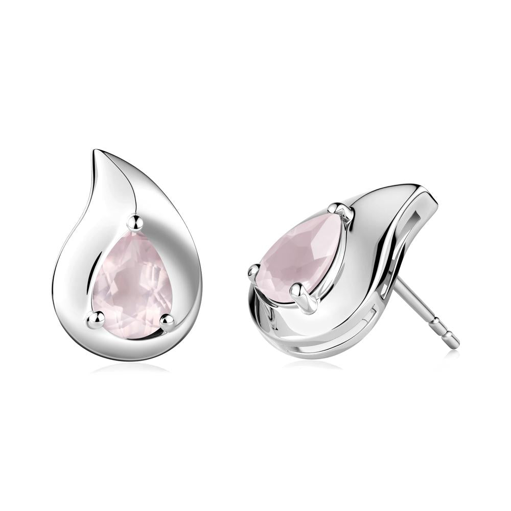 Unique Teardrop Rose Quartz Stud Earrings - LUO Jewelry #metal_14k white gold