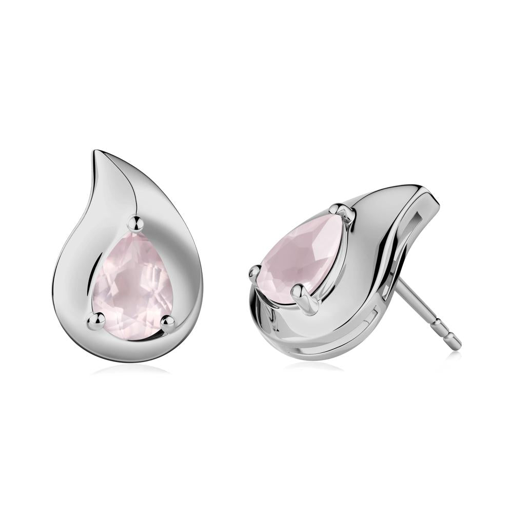 Unique Teardrop Rose Quartz Stud Earrings - LUO Jewelry #metal_platinum