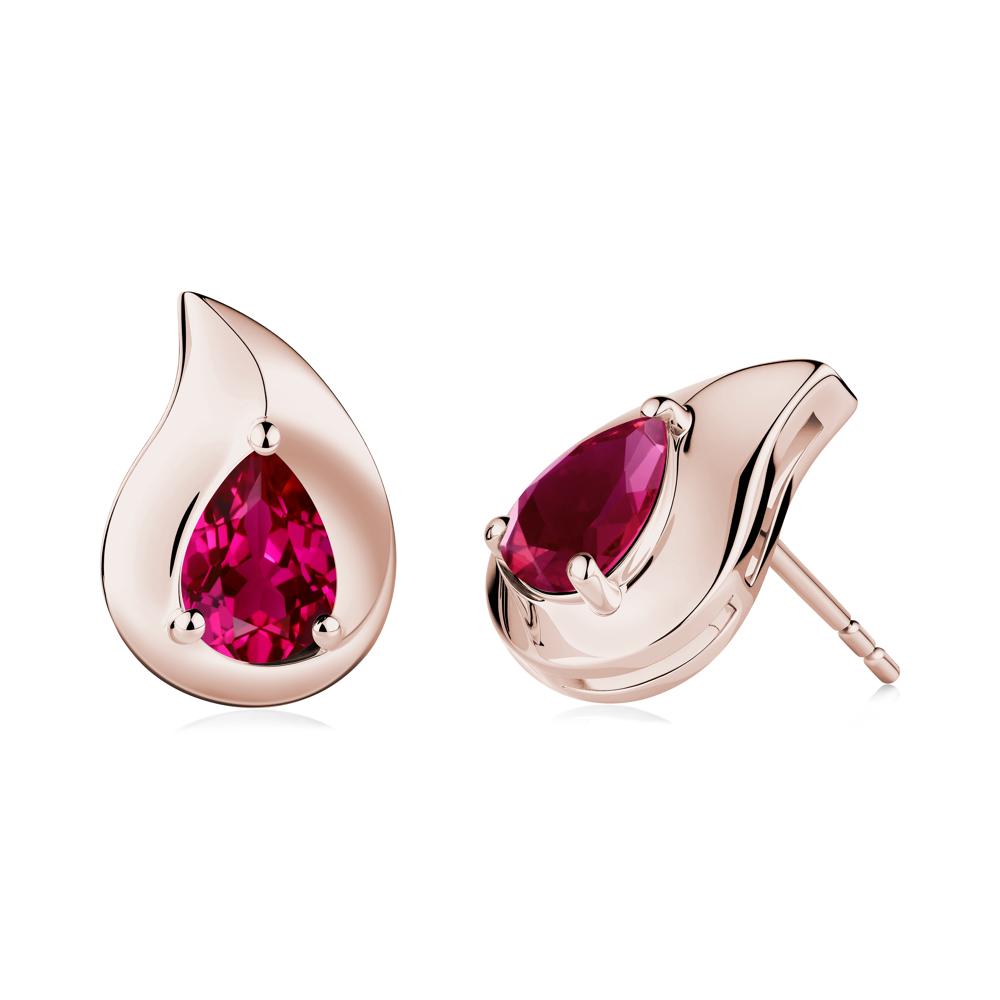Unique Teardrop Ruby Stud Earrings - LUO Jewelry #metal_14k rose gold