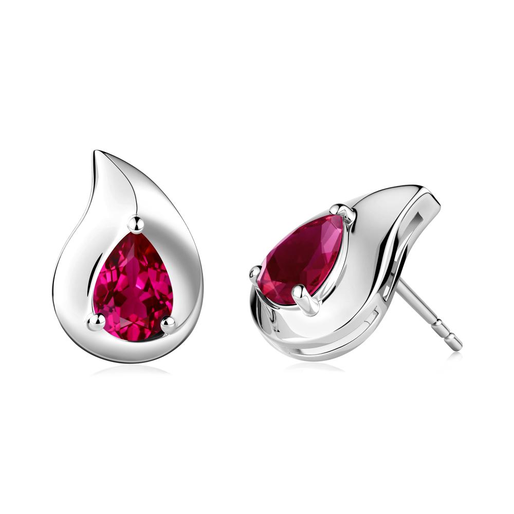 Unique Teardrop Ruby Stud Earrings - LUO Jewelry #metal_sterling silver