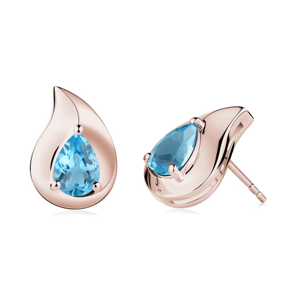 Unique Teardrop Swiss Blue Topaz Stud Earrings - LUO Jewelry #metal_14k rose gold