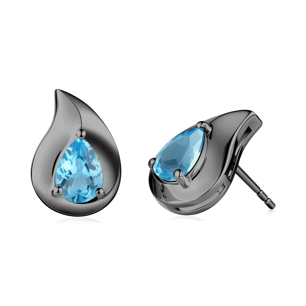 Unique Teardrop Swiss Blue Topaz Stud Earrings - LUO Jewelry #metal_black finish sterling silver