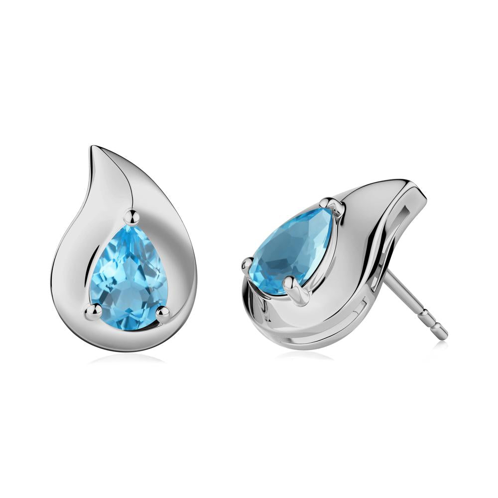 Unique Teardrop Swiss Blue Topaz Stud Earrings - LUO Jewelry #metal_platinum