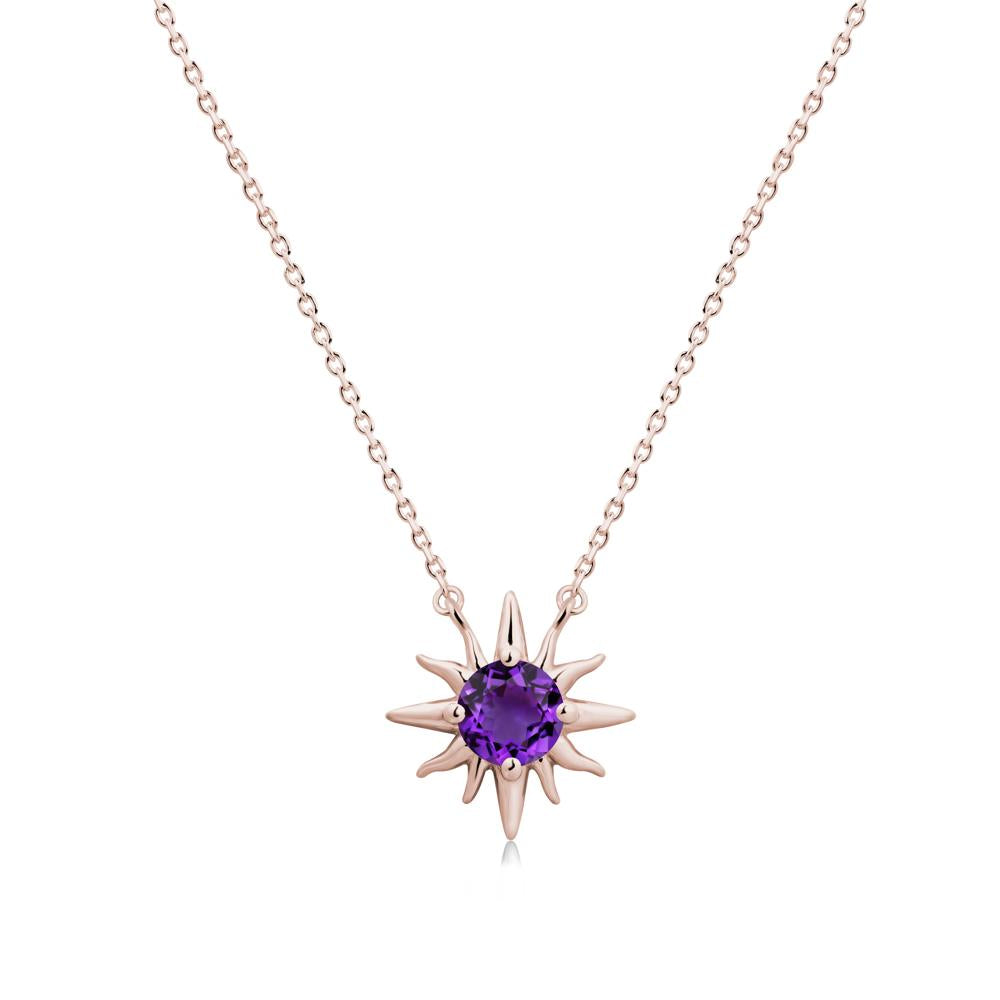 Round Amethyst Sun Pendant Necklace - LUO Jewelry #metal_14k rose gold