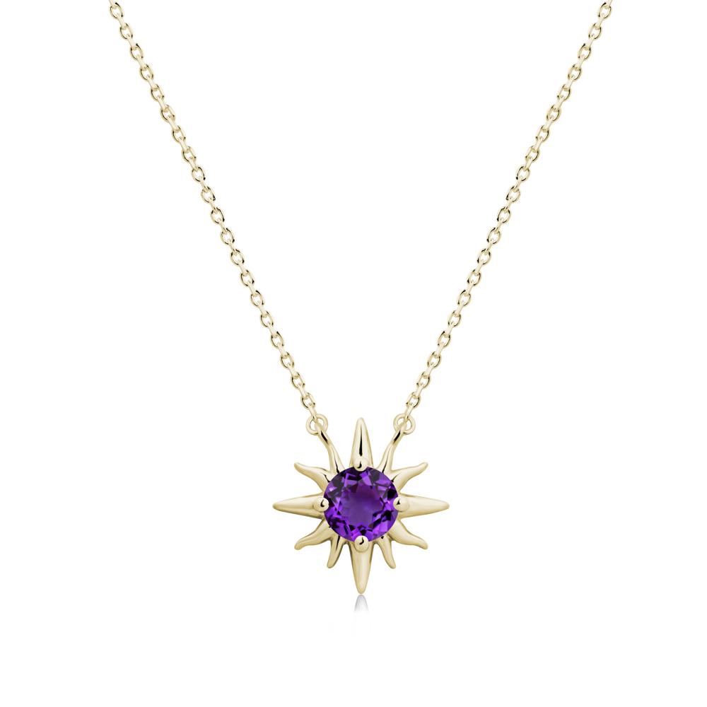 Round Amethyst Sun Pendant Necklace - LUO Jewelry #metal_14k yellow gold