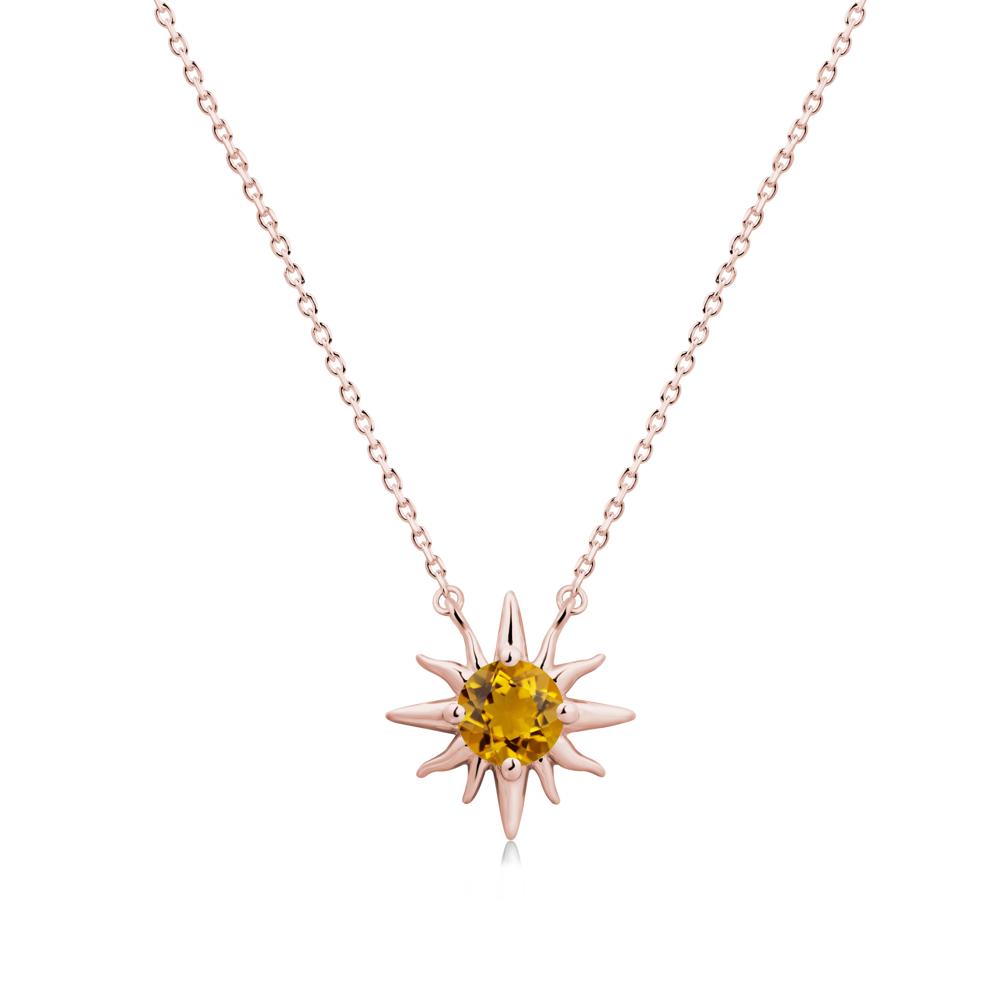 Round Citrine Sun Pendant Necklace - LUO Jewelry #metal_18k rose gold