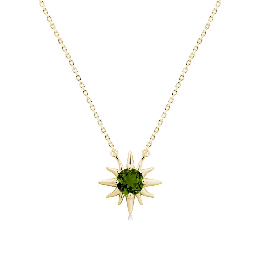 Round Diopside Sun Pendant Necklace - LUO Jewelry #metal_18k yellow gold