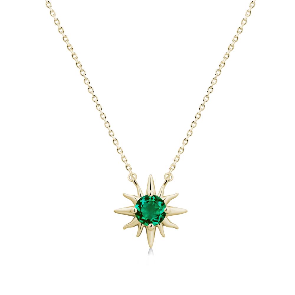 Sun Pendant Necklace with Emerald - LUO Jewelry #metal_14k yellow gold