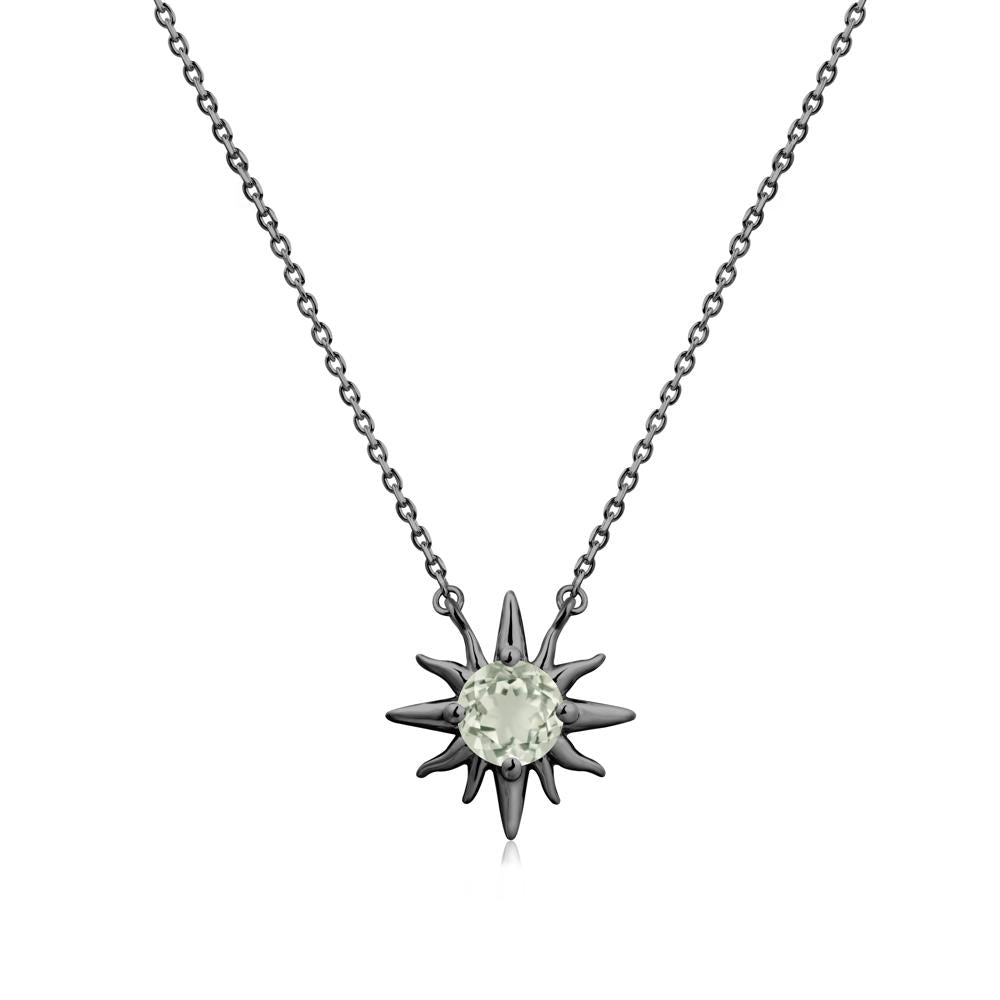 Round Green Amethyst Sun Pendant Necklace - LUO Jewelry #metal_black finish sterling silver