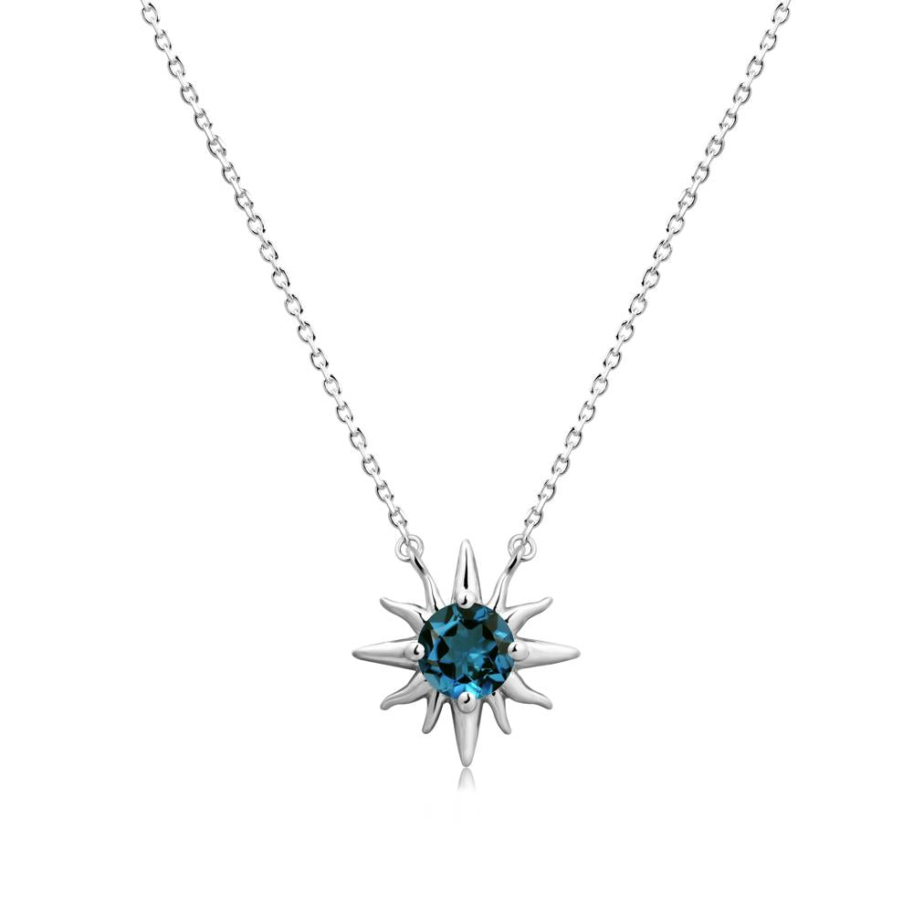 Round London Blue Topaz Sun Pendant Necklace - LUO Jewelry #metal_14k white gold