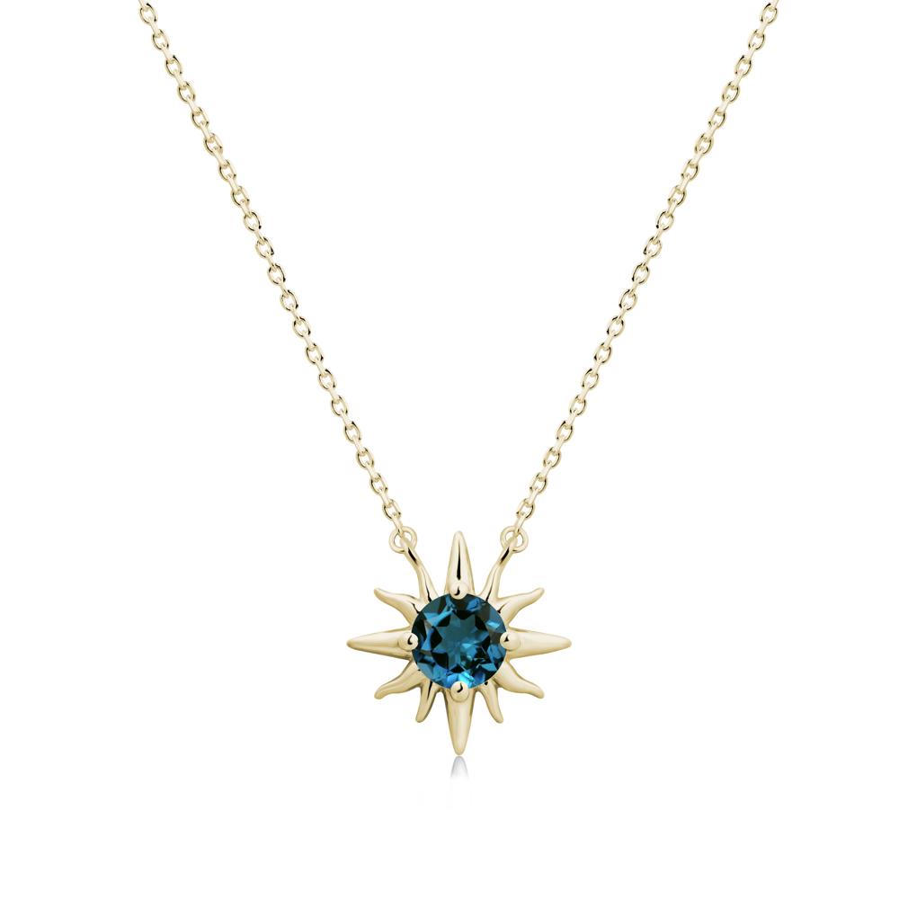 Round London Blue Topaz Sun Pendant Necklace - LUO Jewelry #metal_14k yellow gold