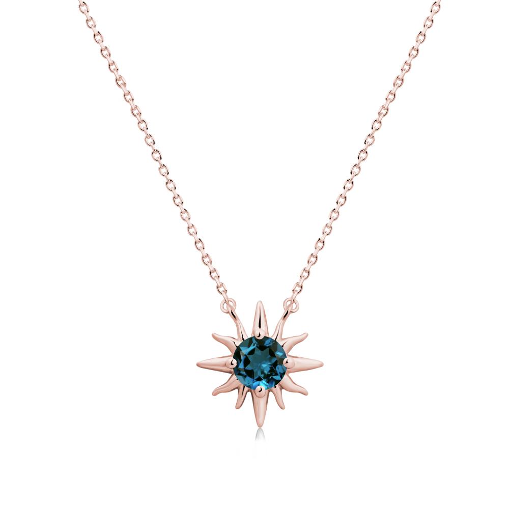 Round London Blue Topaz Sun Pendant Necklace - LUO Jewelry #metal_18k rose gold