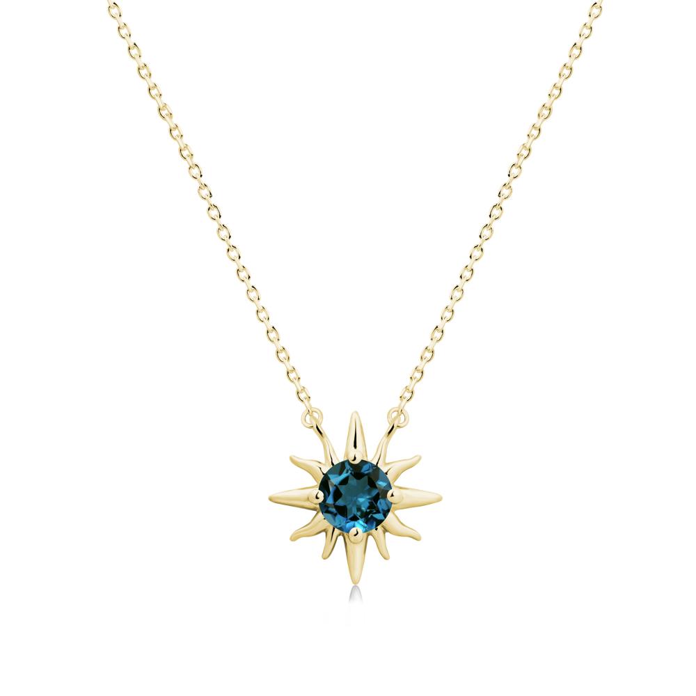Round London Blue Topaz Sun Pendant Necklace - LUO Jewelry #metal_18k yellow gold
