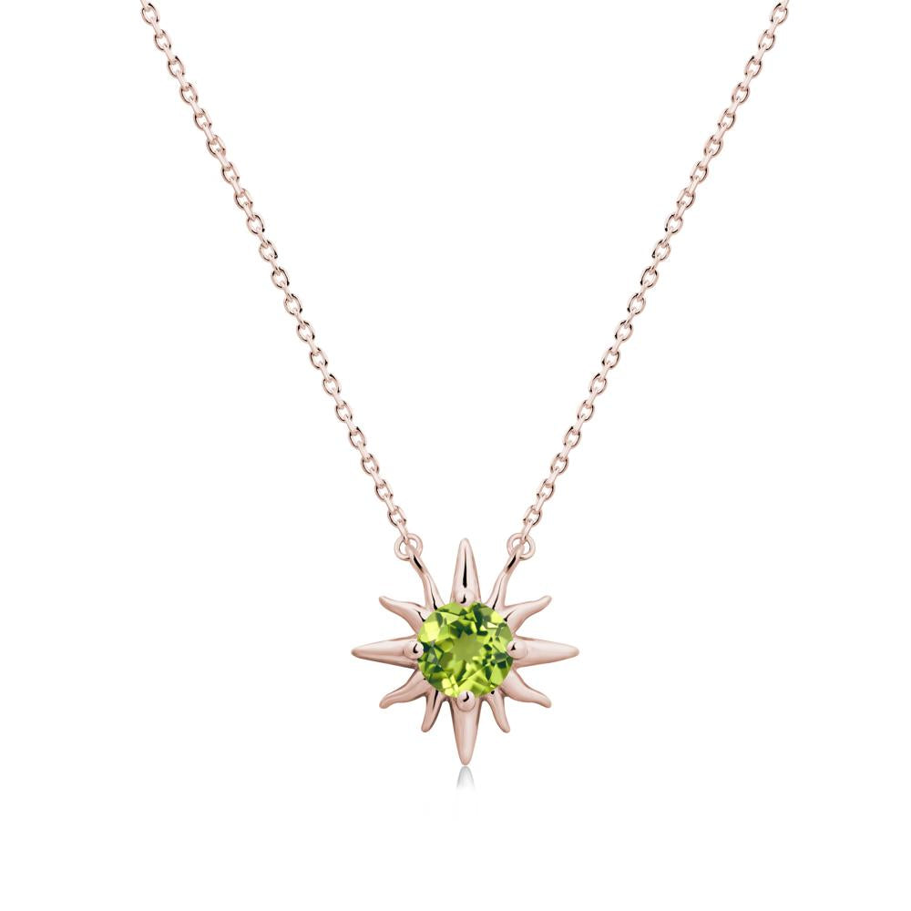 Round Peridot Sun Pendant Necklace - LUO Jewelry #metal_14k rose gold