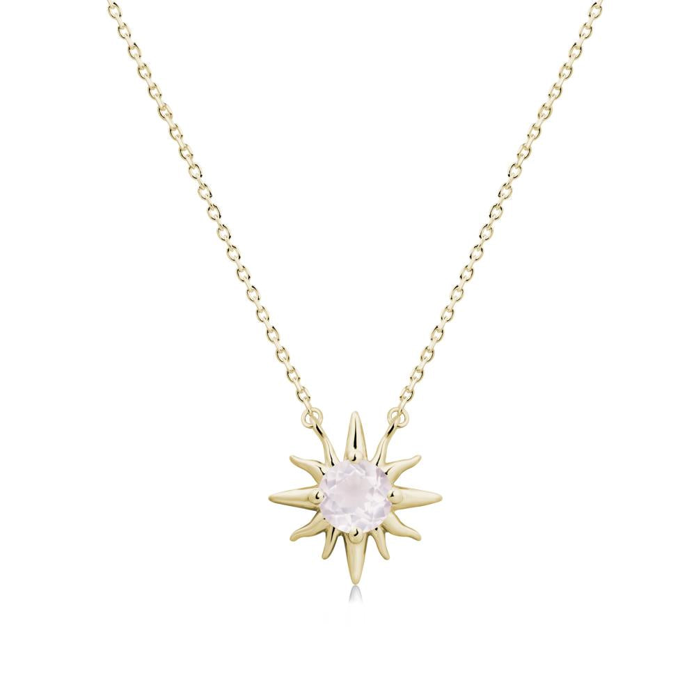Sun Pendant Necklace with Rose Quartz - LUO Jewelry #metal_14k yellow gold