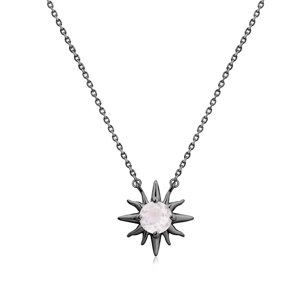 Sun Pendant Necklace with Rose Quartz - LUO Jewelry #metal_black finish sterling silver