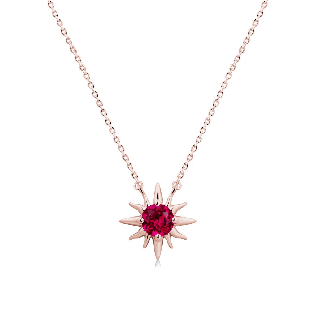 Round Ruby Sun Pendant Necklace - LUO Jewelry #metal_18k rose gold