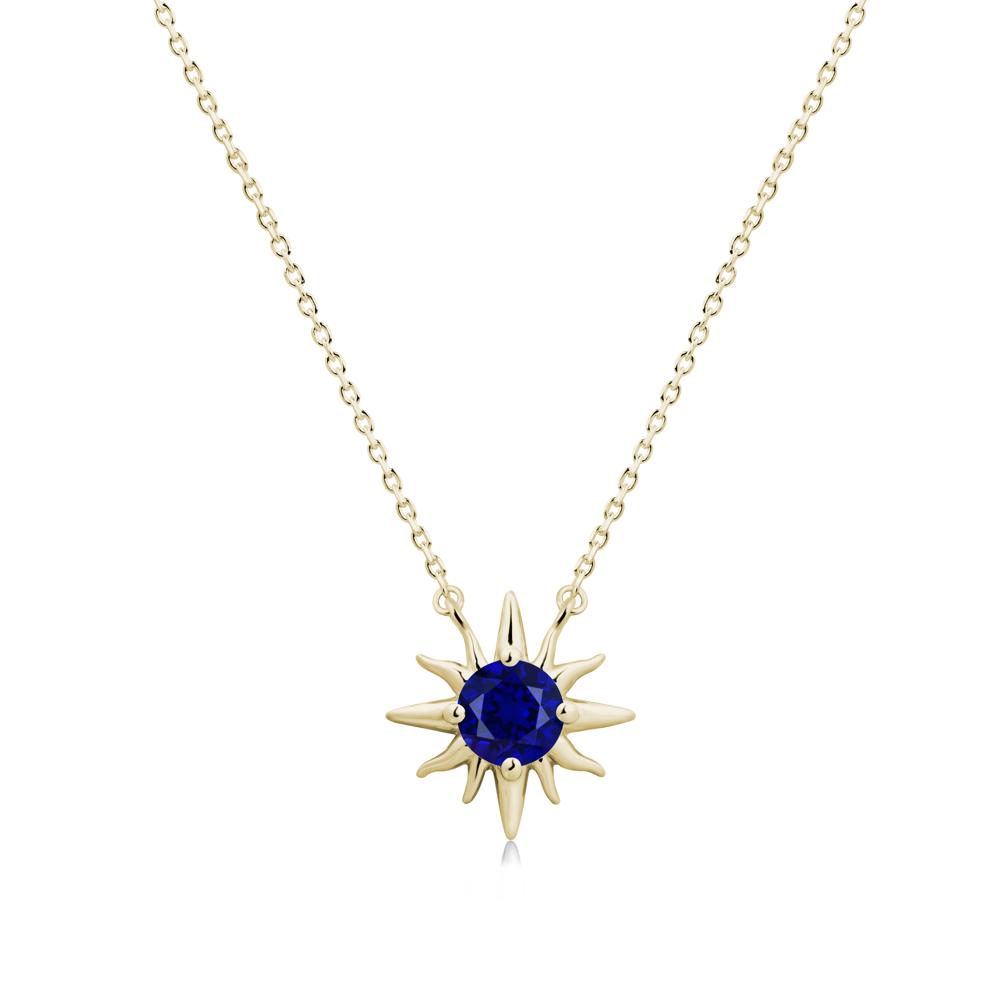 Sun Pendant Necklace with Sapphire - LUO Jewelry #metal_14k yellow gold