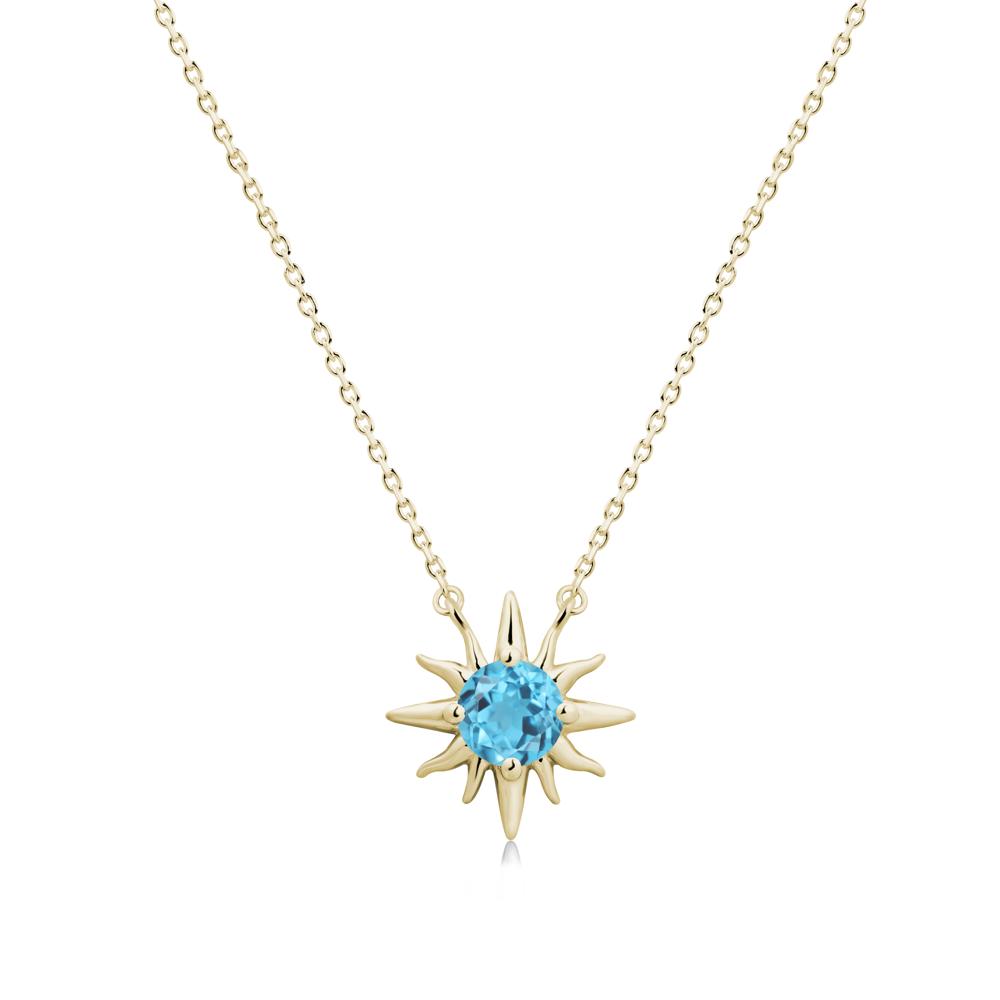 Round Swiss Blue Topaz Sun Pendant Necklace - LUO Jewelry #metal_14k yellow gold