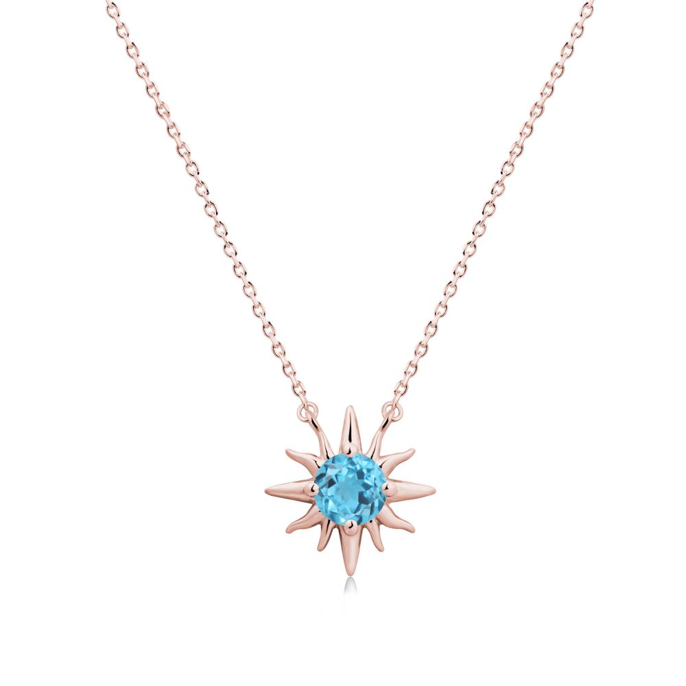 Round Swiss Blue Topaz Sun Pendant Necklace - LUO Jewelry #metal_18k rose gold