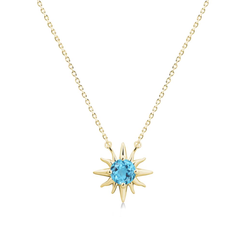 Round Swiss Blue Topaz Sun Pendant Necklace - LUO Jewelry #metal_18k yellow gold