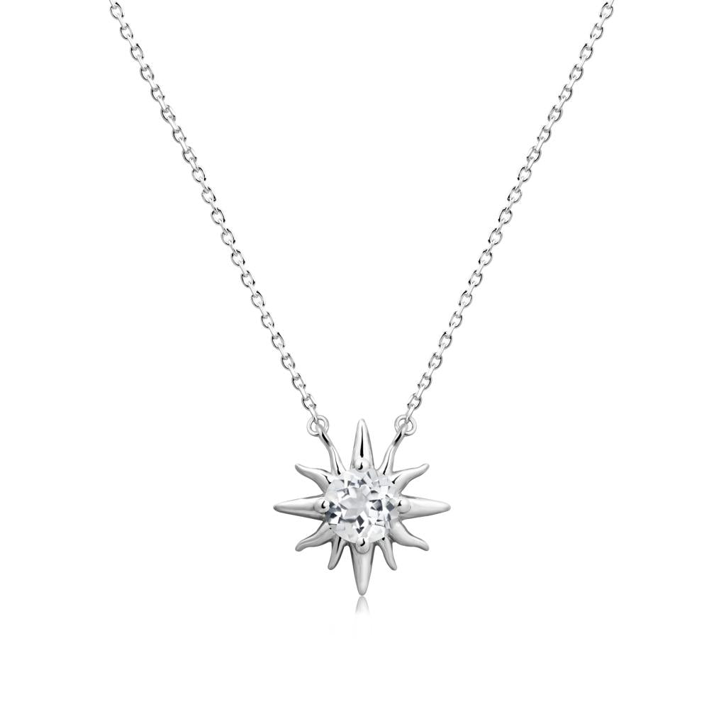 Sun Pendant Necklace with White Topaz - LUO Jewelry #metal_14k white gold