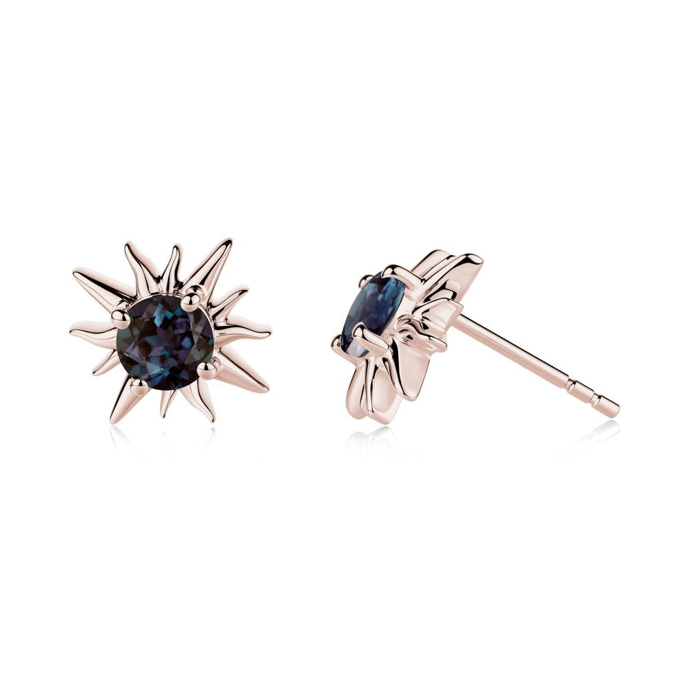 Round Alexandrite Sun Stud Earrings - LUO Jewelry #metal_14k rose gold